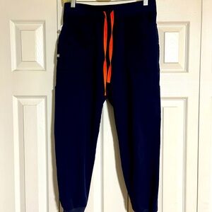 FIGS Navy Blue Small Petite Jogger Scrub Pants with Orange Ties style W21sw2064p